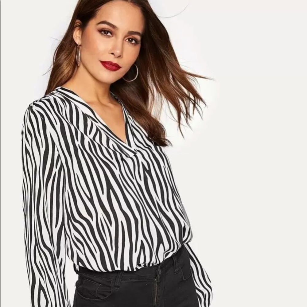 Zebra Print Long Sleeve Blouse